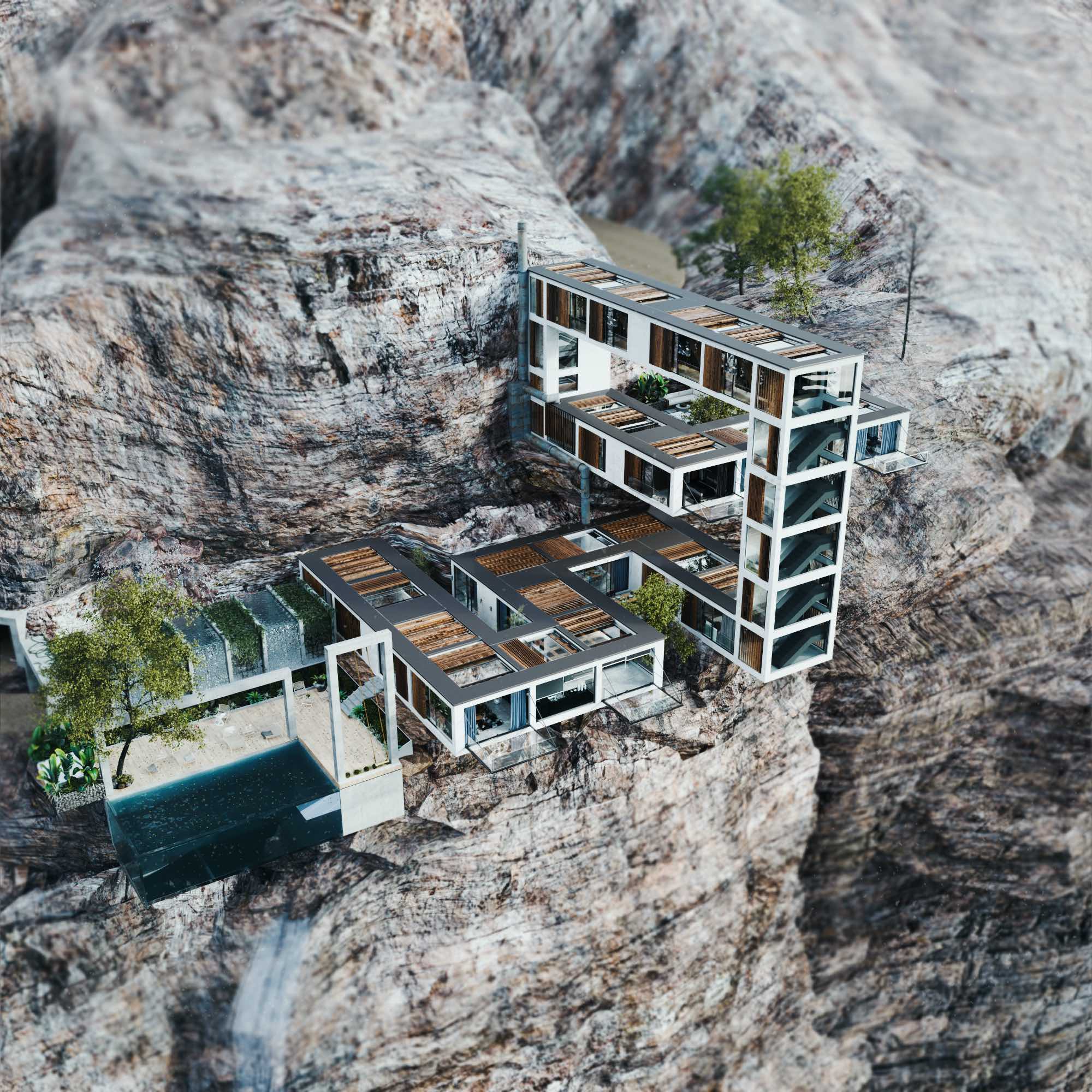 a modern house located on a rock mountain in Canada 