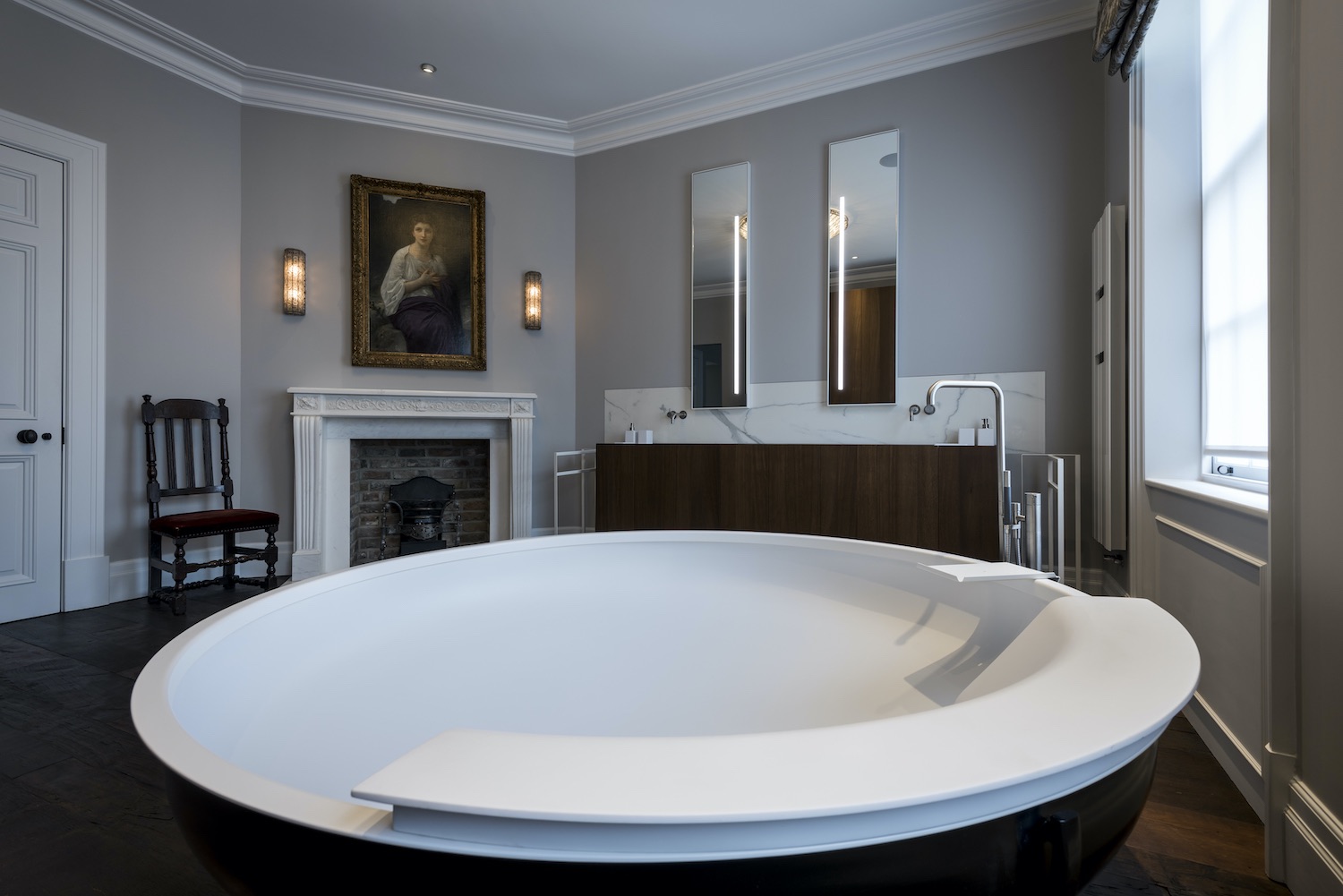 circular bathtub at a classic British home