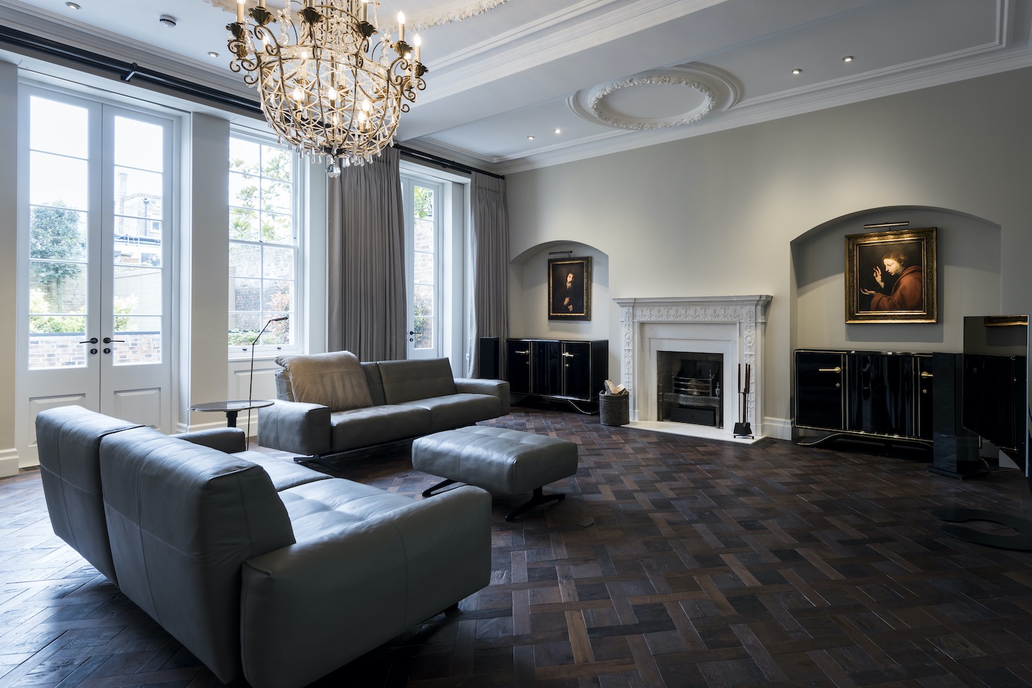 cozy living room with fireplace and classic furniture