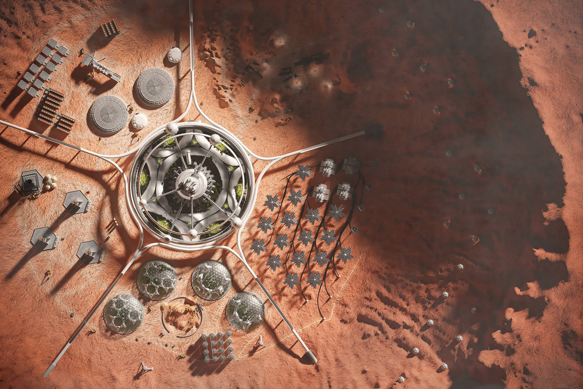 futuristic city on planet Mars