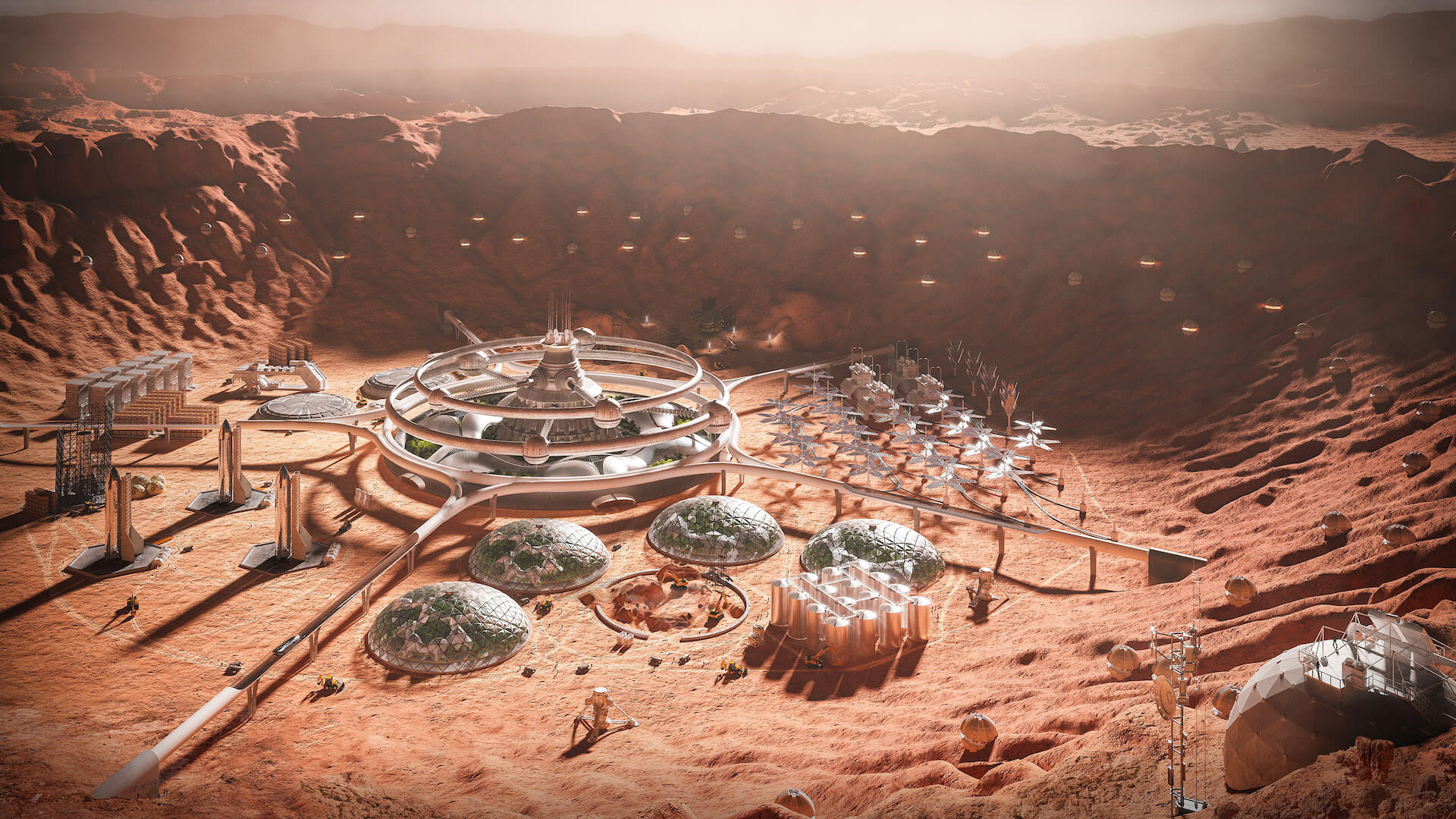 futuristic village on Mars