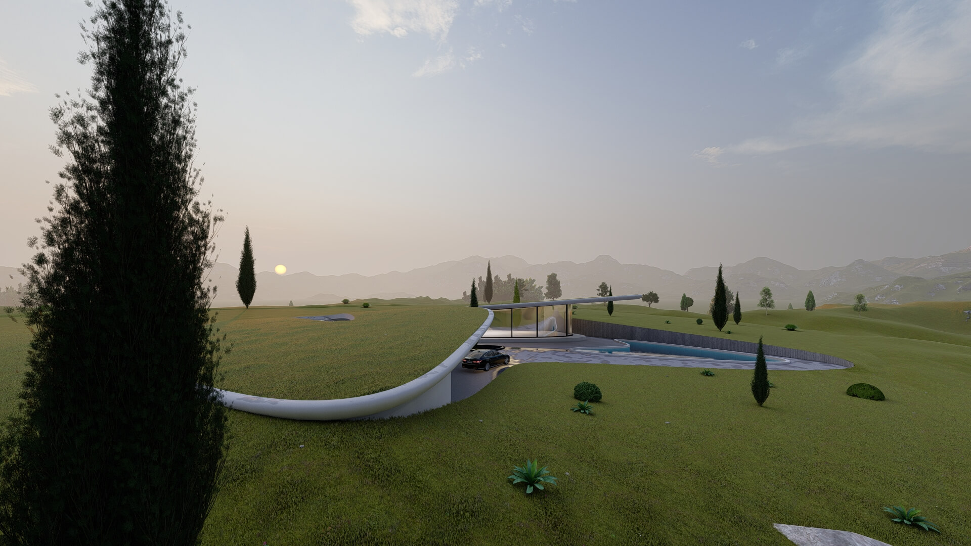 green roof house nestled in nature 
