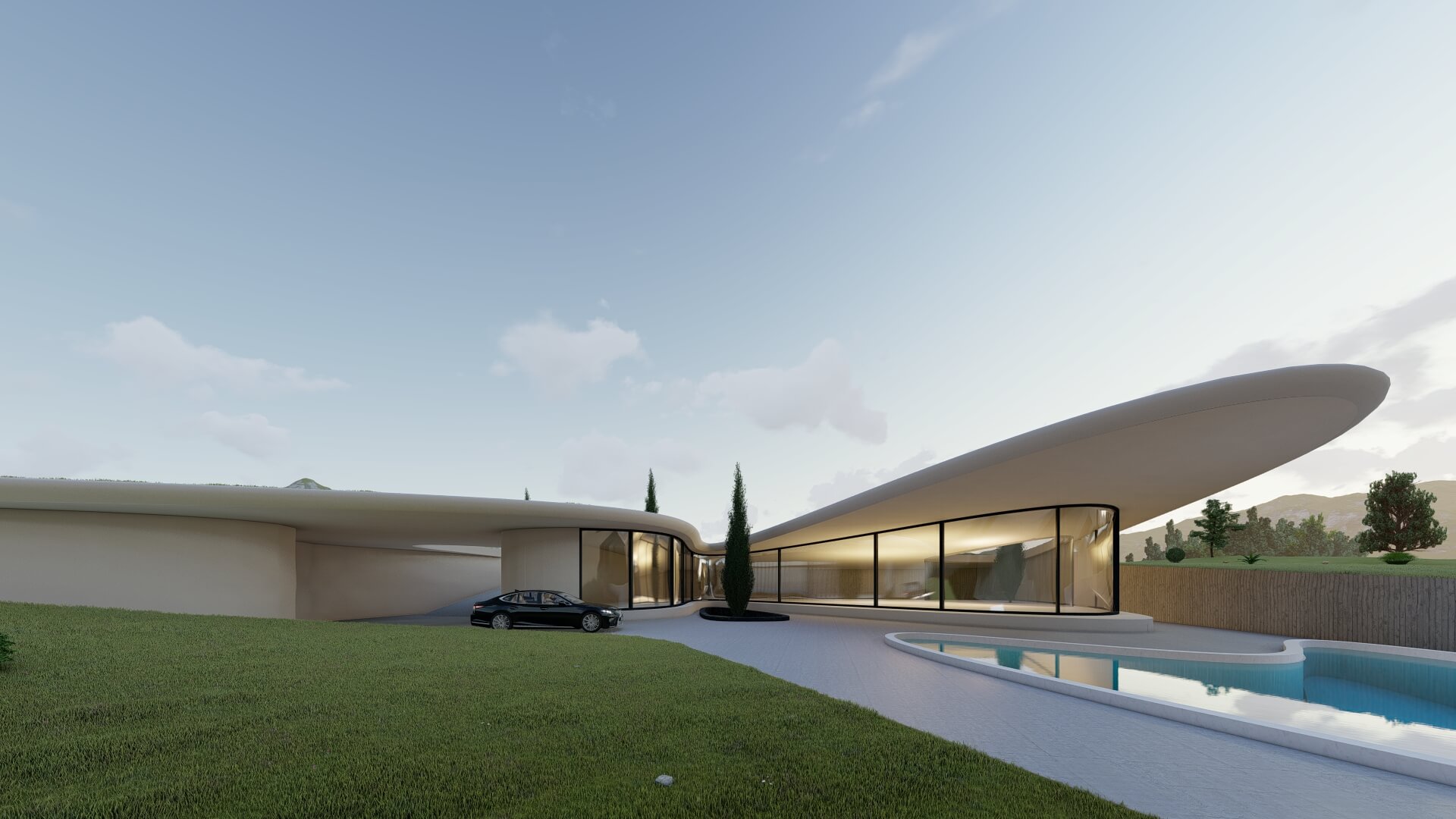 contemporary home with green roof 