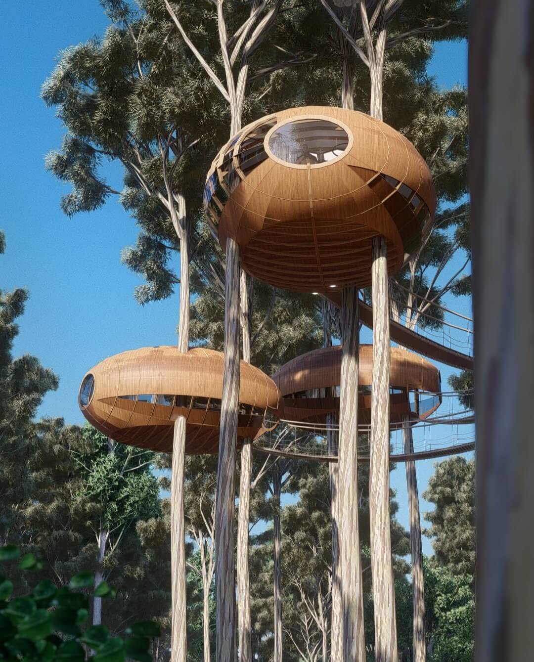 The nests cabins: Treehouse hotels desig|Visualization